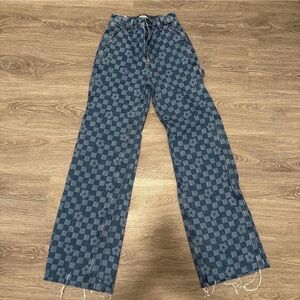 PacSun Blue Checkered Straight Leg Jeans